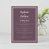 Simple Cassis Lila Wedding Menu Klassisch Gerahmt Menükarte (Stehend Vorderseite)