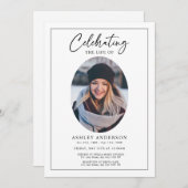 Simple Celebration of Life Black White Funeral Einladung (Vorne/Hinten)