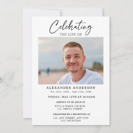 Simple Celebration of Life Black White Funeral Einladung
