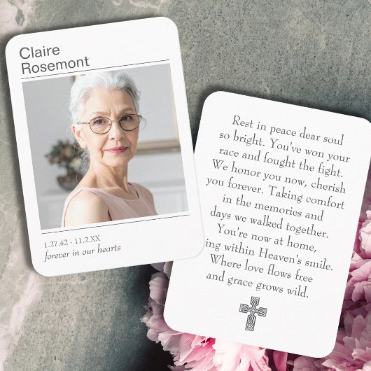 Simple Celebration of Life Photo Prayer Card Visitenkarte