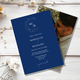 Simple Celestial Elegant Monogram Wedding Photo Einladung