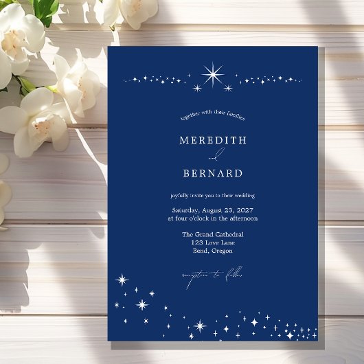 Simple Celestial Elegant Wedding Navy Blue  Einladung