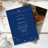 Simple Celestial Elegant Wedding Navy Blue Photo Einladung
