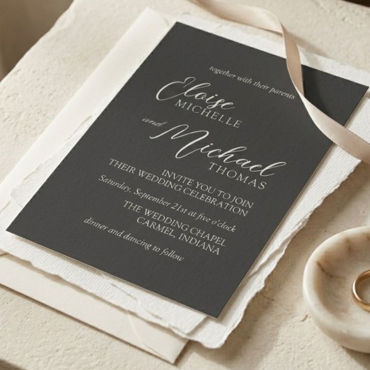 Simple Charcoal Classic Script Wedding Einladung