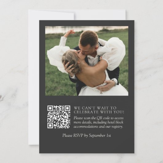 Simple Charcoal Photo Classic QR Code Wedding Einladung (Rückseite)