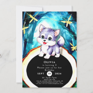 Simple Charm Wolf Birthday Einladung