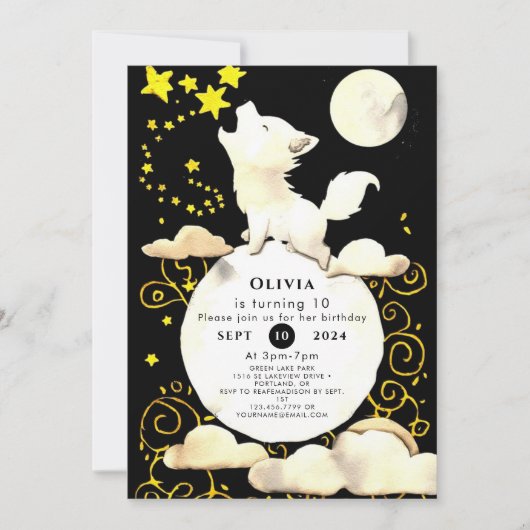 Simple Charm Wolf Birthday Einladung (Vorderseite)