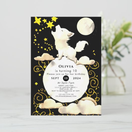 Simple Charm Wolf Birthday Einladung (Stehend Vorderseite)