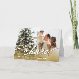 Simple Cheers Calligraphy Script Gold Ombre Foto Feiertagskarte