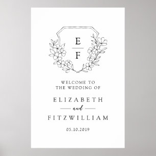 Simple Cherry Blossom Monogram Wappen Willkommen Poster