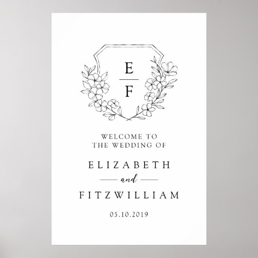 Simple Cherry Blossom Monogram Wappen Willkommen Poster (Vorne)