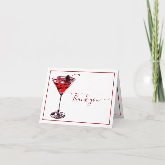 Simple Cherry Cocktail Martini Dankeskarte (Vorderseite)