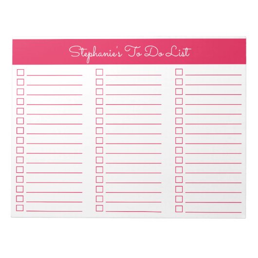 Simple Cherry Red 8.5x11 Three Column Checklist Notizblock (Vorderseite)