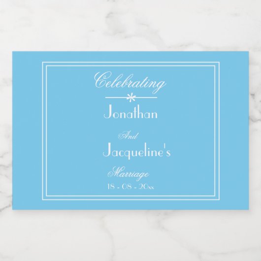 Simple Chic Aqua Blue Elegante Script Wedding Mini Alkoholflaschenetikett (Einzelnes Label)