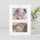 Simple Chic Baby Photo Announcement Card Einladung (Stehend Vorderseite)