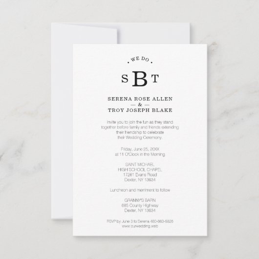 Simple Chic Black & White Photo Initials Wedding Save The Date (Vorderseite)