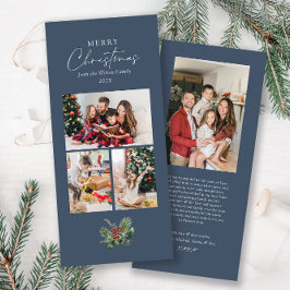 Simple Chic Blue 3 Foto Collage Weihnachtsfolien Feiertagskarte