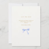 Simple Chic Blue Ribbon | Aus Weiß Save the Date Einladung (Rückseite)