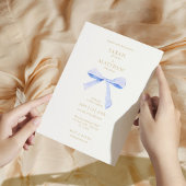 Simple Chic Blue Ribbon | Off White Wedding Einladung