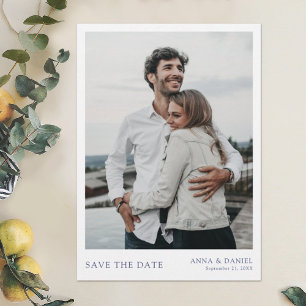 Simple Chic Blue Typografy Foto Save the Date Einladung