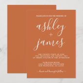 Simple Chic Calligraphy Burnt Orange Wedding Einladung (Vorne/Hinten)