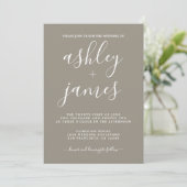 Simple Chic Calligraphy Felted Wool Gray Wedding Einladung (Stehend Vorderseite)