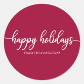 Simple Chic Calligraphy Happy Holidays Red Runder Aufkleber (Vorderseite)