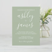 Simple Chic Calligraphy Laurel Green Wedding Einladung (Stehend Vorderseite)