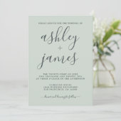 Simple Chic Calligraphy Pastel Green Wedding Einladung (Stehend Vorderseite)