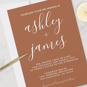 Simple Chic Calligraphy TerraCotta Wedding Einladung