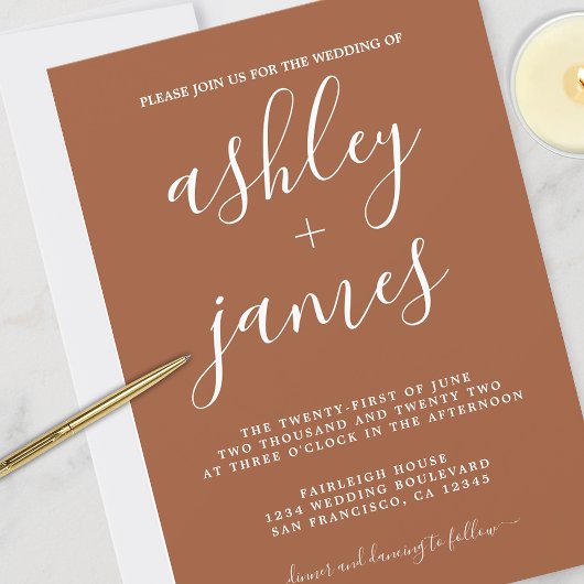 Simple Chic Calligraphy TerraCotta Wedding Einladung