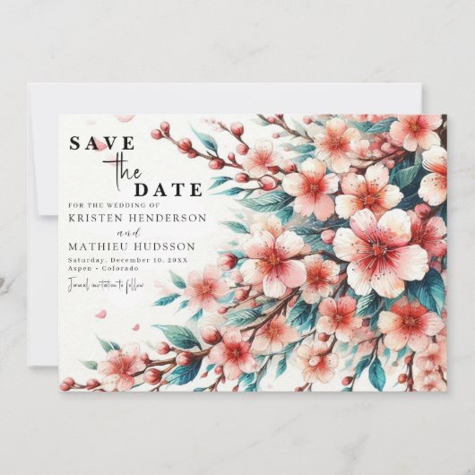 Simple Chic Cherry Blossom Wedding Save The Date (Vorderseite)