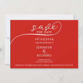 Simple Chic Cherry Red Wedding Calligraphy Foto Save The Date