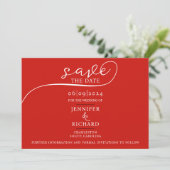 Simple Chic Cherry Red Wedding Calligraphy Foto Save The Date (Stehend Vorderseite)