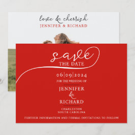 Simple Chic Cherry Red Wedding Calligraphy Foto Save The Date