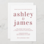 Simple Chic Dusty Rose Typografy Wedding Einladung (Vorne/Hinten)