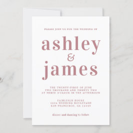 Simple Chic Dusty Rose Typografy Wedding Einladung