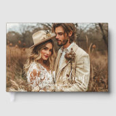 Simple Chic Elegant Calligraphy Photo Wedding Gästebuch (Vorderseite)