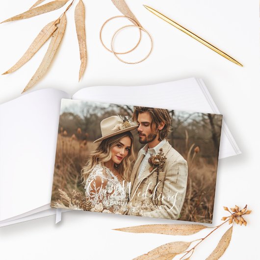 Simple Chic Elegant Calligraphy Photo Wedding Gästebuch