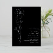 Simple Chic Floral Elegant Wedding Black & Silver Folieneinladung (Stehend vorne)