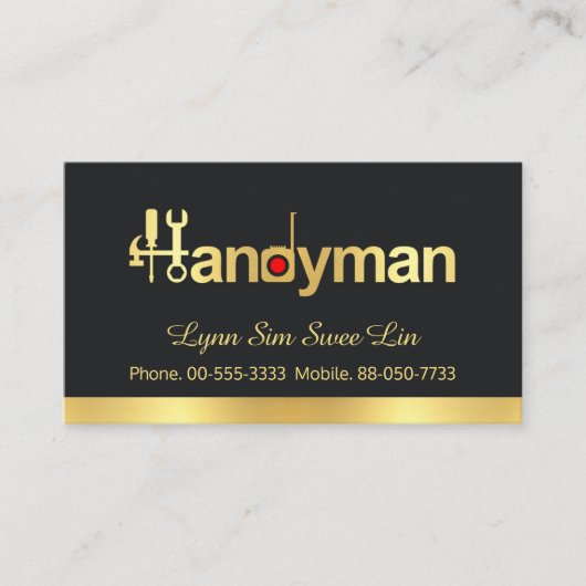 Simple Chic Gold Handyman Signage Visitenkarte (Vorderseite)