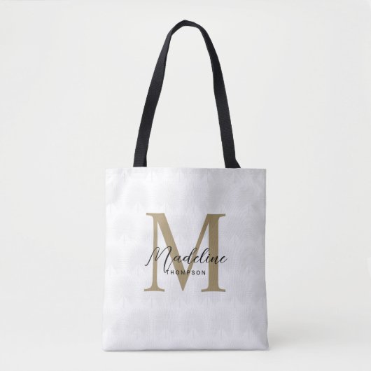 Simple Chic Iovry Gold Anahaw Leaf Script Monogram Tasche (Vorderseite)