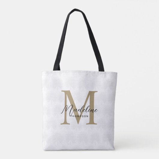 Simple Chic Iovry Gold Anahaw Leaf Script Monogram Tasche (Rückseite)