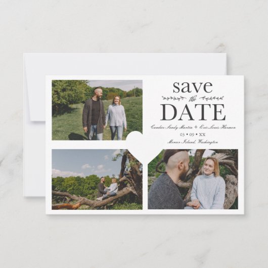 Simple Chic Minimalist Classic 3 Photos Engagement Save The Date (Vorderseite)