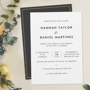 Simple Chic Minimalist Elegant Gold Accent Wedding Einladung