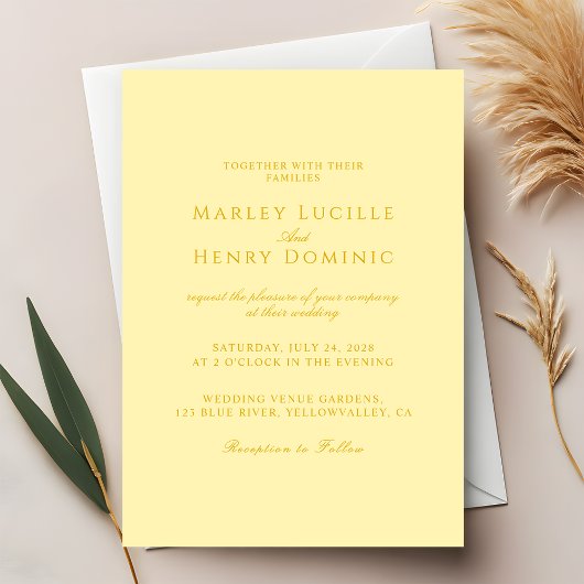 Simple Chic Modern Butter Yellow Wedding Einladung