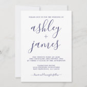 Simple Chic Navy Blue Calligraphy Wedding Einladung (Vorderseite)