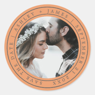 Simple Chic Save the Date Wedding Foto Orange Cla Runder Aufkleber