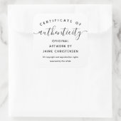Simple Chic Script Certificate of Authenticity Quadratischer Aufkleber (Tasche)