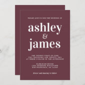 Simple Chic Typografie Burgundy Wedding Einladung (Vorne/Hinten)